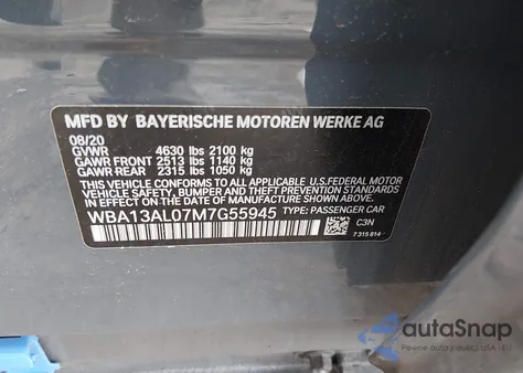 2021 BMW M235I Gran Coupe xDrive z USA, uszkodzony, nr VIN WBA13AL07M7G55945